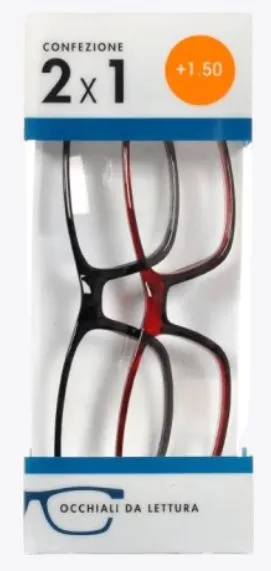 Living Set 2 Occhiali da Vista Rettangolari PR14-B +150 Nero/Rosso
