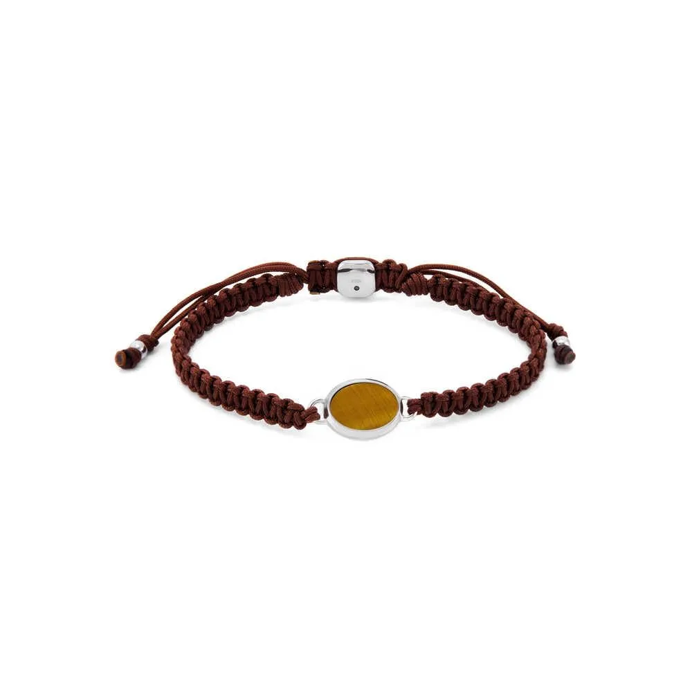 Fossil Bracciale da uomo in acciaio inox color argento JF04853040, Eine Grösse, Acciaio inossidabile, Nessuna pietra preziosa, Rosso Scuro
