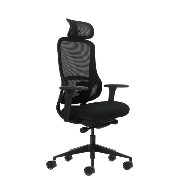 Sedia da ufficio ergonomica Oqonos Cherg 018 con poggiatesta cervicale regolabile meccanismo autobilanciante braccioli 4D sedile scorrevole e ruote in silicone - Nera