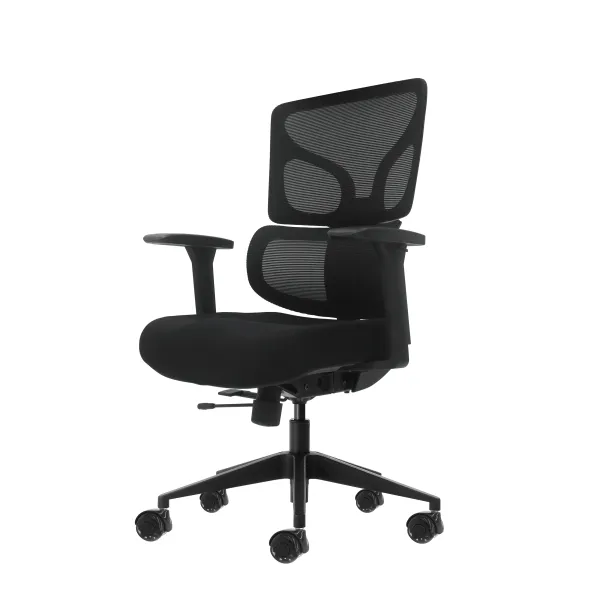 Sedia da ufficio ergonomica Oqonos Cherg 012 con schienale e sedile in rete elastica braccioli 4D sedile scorrevole ergonomico sagomato e ruote in silicone - Nera