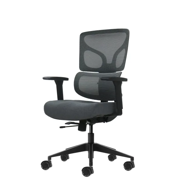 Sedia da ufficio ergonomica Oqonos Cherg 013 con schienale e sedile in rete elastica braccioli 4D sedile scorrevole ergonomico sagomato e ruote in silicone - Grigio con struttura nera