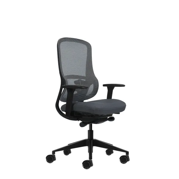 Sedia da ufficio ergonomica Oqonos Cherg 020 con meccanismo autobilanciante braccioli 4D sedile scorrevole e ruote in silicone - Grigio con struttura nera