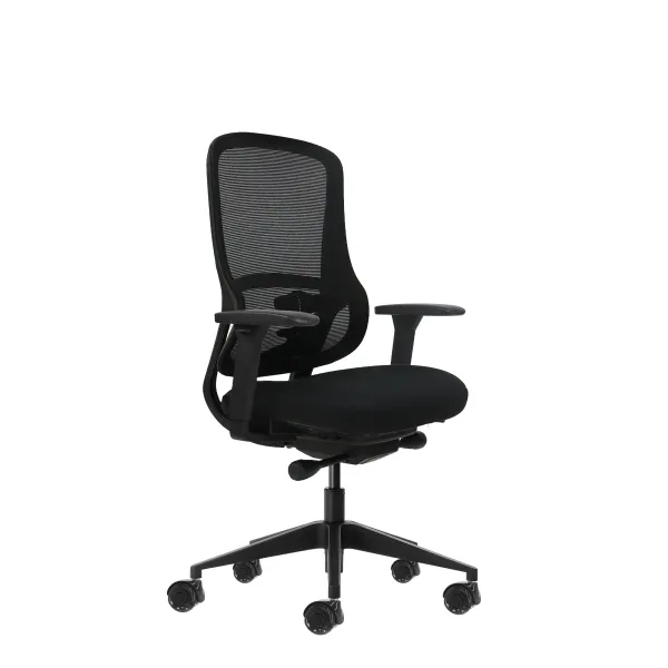 Sedia da ufficio ergonomica Oqonos Cherg 021 con meccanismo autobilanciante braccioli 4D sedile scorrevole e ruote in silicone - Nera