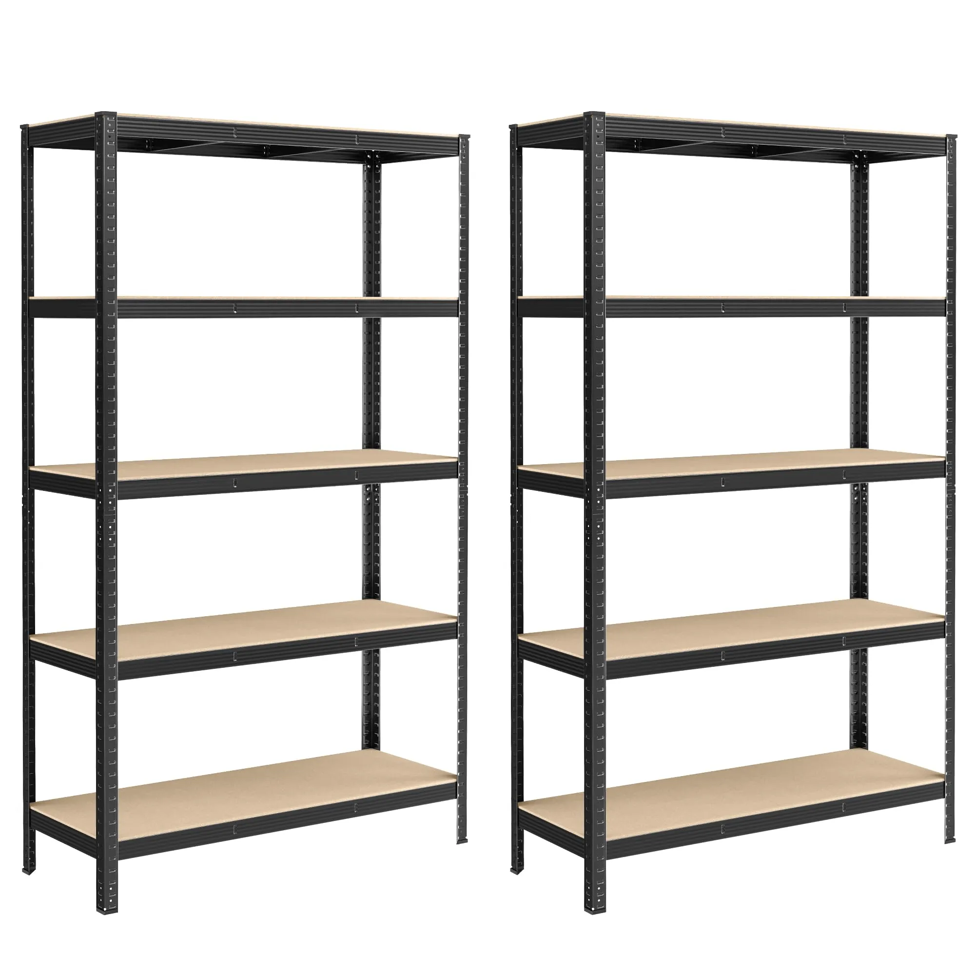 SONGMICS Set di 2 Scaffali in Metallo, Scaffalature a 5 Ripiani Regolabili, Senza Viti, Scaffale Salvaspazio per Garage, Magazzino, Portante 750 kg, 60 x 120 x 200 cm, Nero GLR060B02