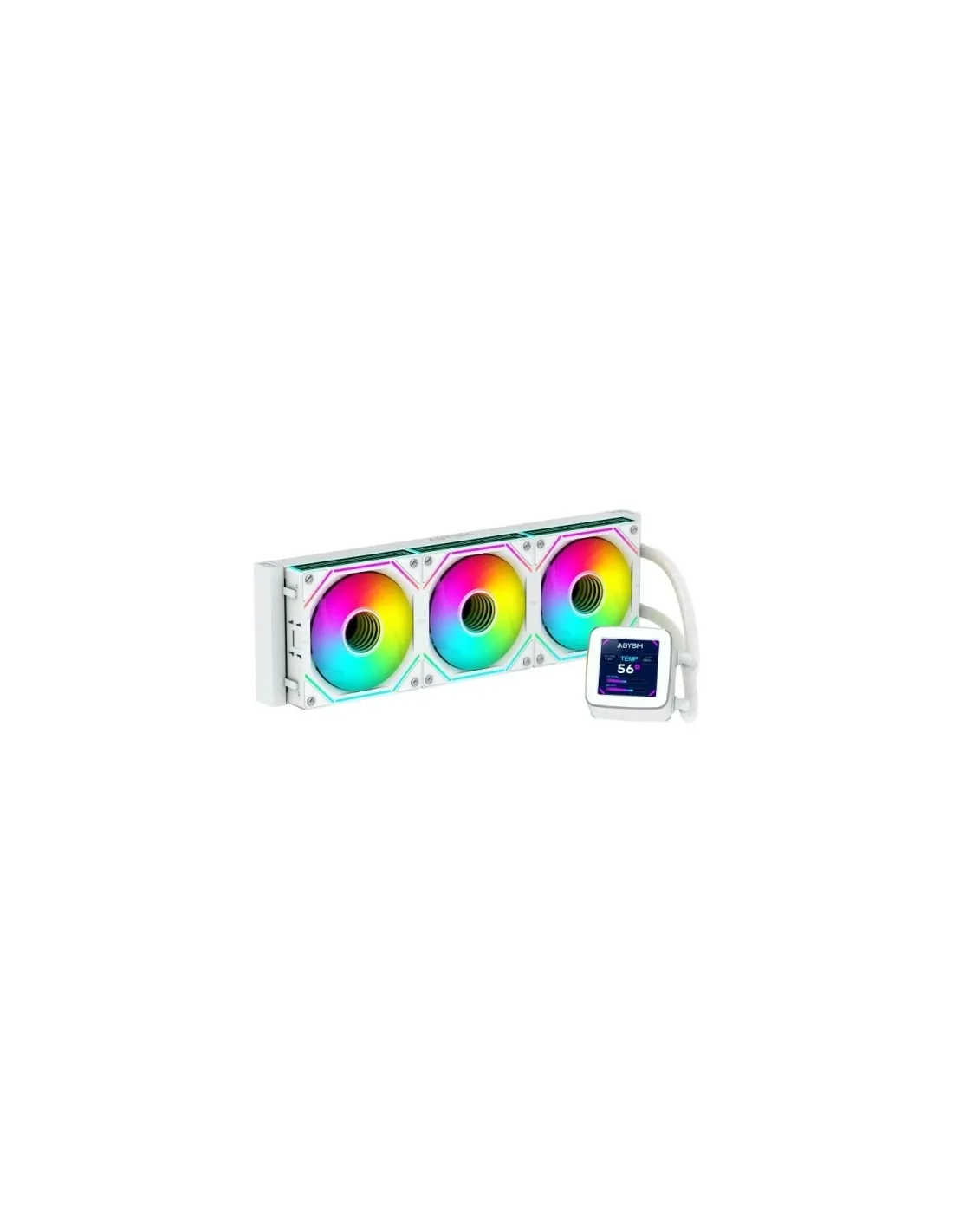 Kit di raffreddamento a liquido Abysm Oceanic LCD 360 ARGB - 3 ventole da 120 mm - Illuminazione ARGB - Schermo LCD da 28 - Pompa da 2500 giri/min - Tubi da 380 mm - Bianco - Confezione sfusa