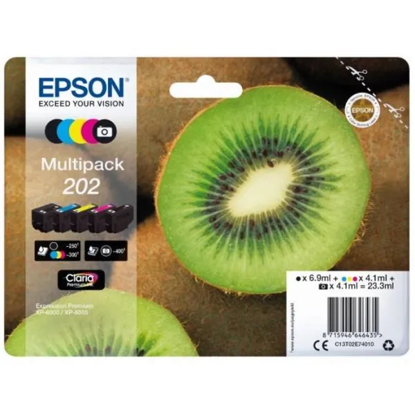 Epson Inchiostri Claria Premium, 202, Kiwi, Multipack, 1 X 6,9 Ml Nero, 1 X4,1 Ciano, 1 4,1 Giallo, 1 4,1 Magenta, 1 4,1 Nero C13T02E74020