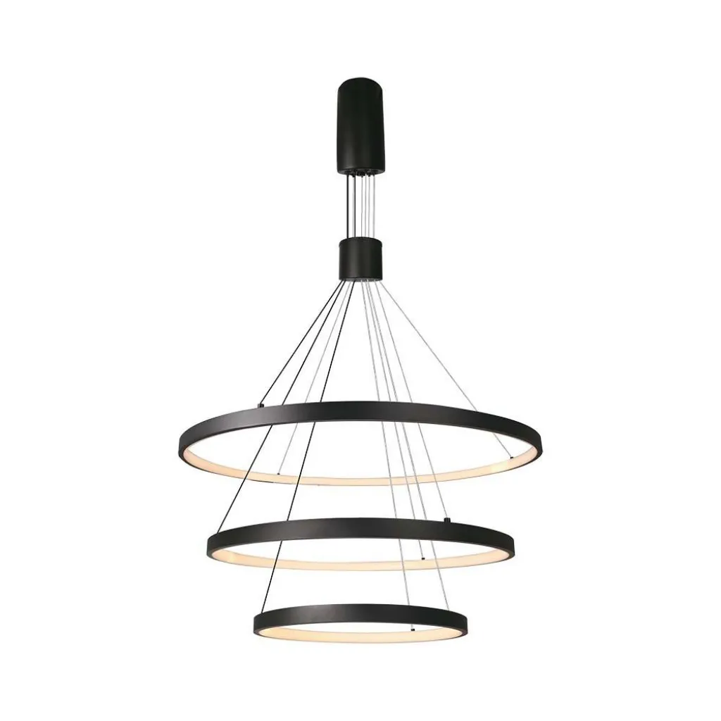 V-TAC Lampadario LED a Sospensione con 3 Cerchi 46W in Metallo Colore Nero Dimmerabile 40*60*80*150cm 3000K