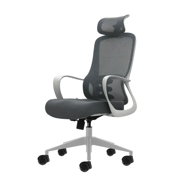 Sedia da ufficio ergonomica Oqonos Cherg 008 con poggiatesta cervicale regolabile schienale in rete traspirante pistone a gas di classe 4 supporto lombare braccioli fissi sedile ergonomico sagomato e ruote in silicone - Grigio