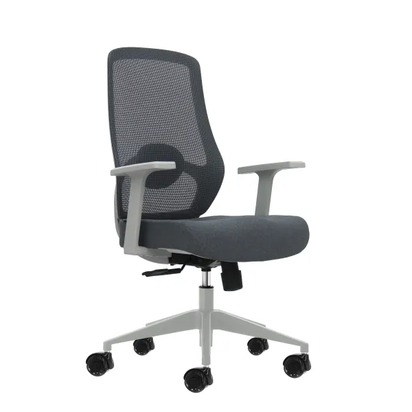Sedia da ufficio ergonomica Oqonos Cherg 003 con supporto lombare regolabile in altezza e profondità schienale in rete traspirante braccioli fissi sedile ergonomico sagomato e ruote in silicone - Grigio