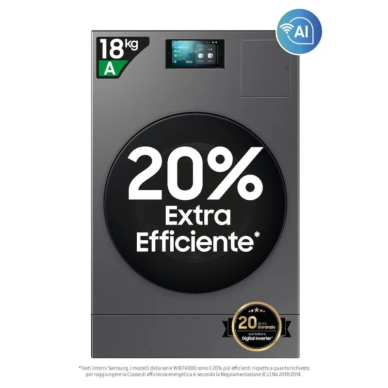 Samsung Lavasciuga WD18DB8995BZT2 Dark Silver Steel -Oblò Nero