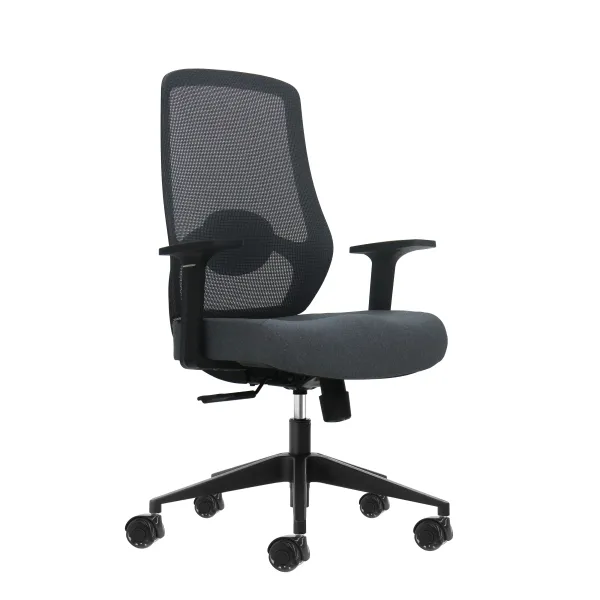 Sedia da ufficio ergonomica Oqonos Cherg 002 con supporto lombare regolabile in altezza e profondità schienale in rete traspirante braccioli fissi sedile ergonomico sagomato e ruote in silicone - Grigio con struttura nera