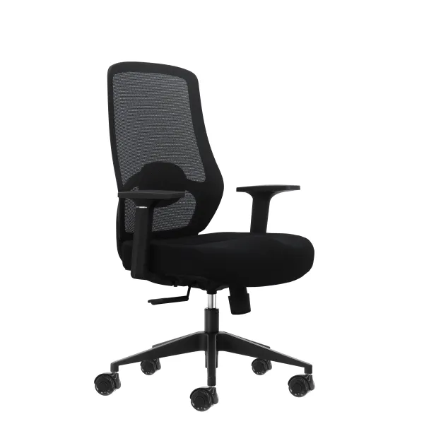Sedia da ufficio ergonomica Oqonos Cherg 001 con supporto lombare regolabile in altezza e profondità schienale in rete traspirante braccioli fissi sedile ergonomico sagomato e ruote in silicone - Nera