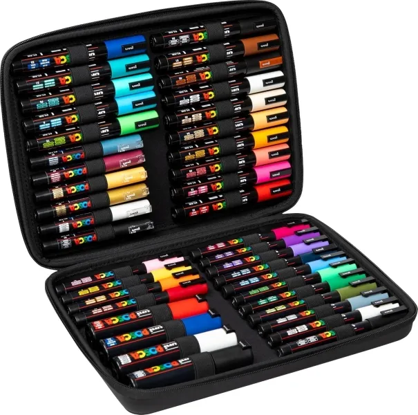 Posca Premium Case con 40 pennarelli a vernice - Colori e dimensioni del tratto assortiti - Punta in poliestere - Inchiostro pigmentato a base d'acqua - Resistente alla luce - Colori assortiti