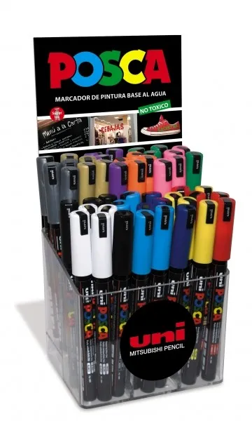 Set di 48 pennarelli Posca PC-1MR - Punta a rullo in fibra da 07 mm - Inchiostro pigmentato a base d'acqua - Resistente alla luce - Colori assortiti