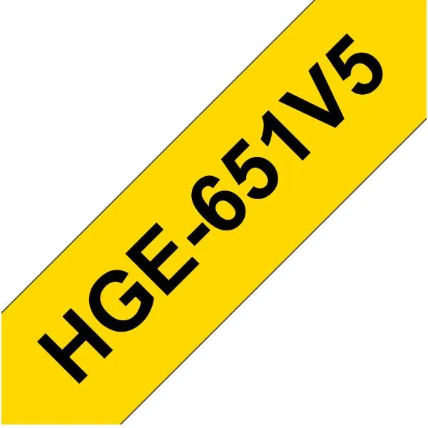 Brother Nastro Hg Da 24MM Nero Giallo (consente Velocità Di Stampa 80 MM/S Risoluzione 360X720DPI) Confezione 5 Pezzi HGE651V5