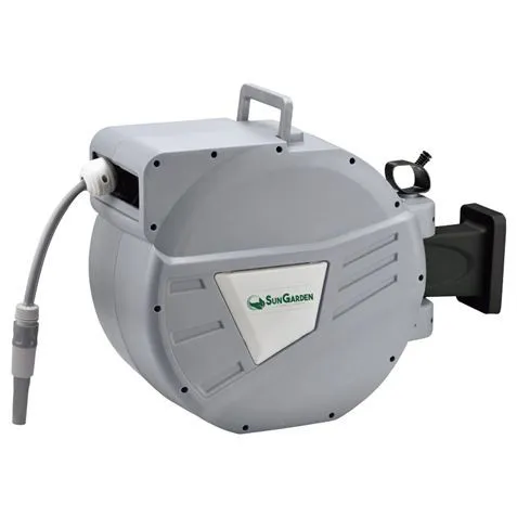 Avvolgitubo Sungarden SG0166 da 30 metri - Avvolgitore automatico con guida - Funzione di riavvolgimento lento - Staffa per montaggio a parete - Rotazione a 180° - Grigio