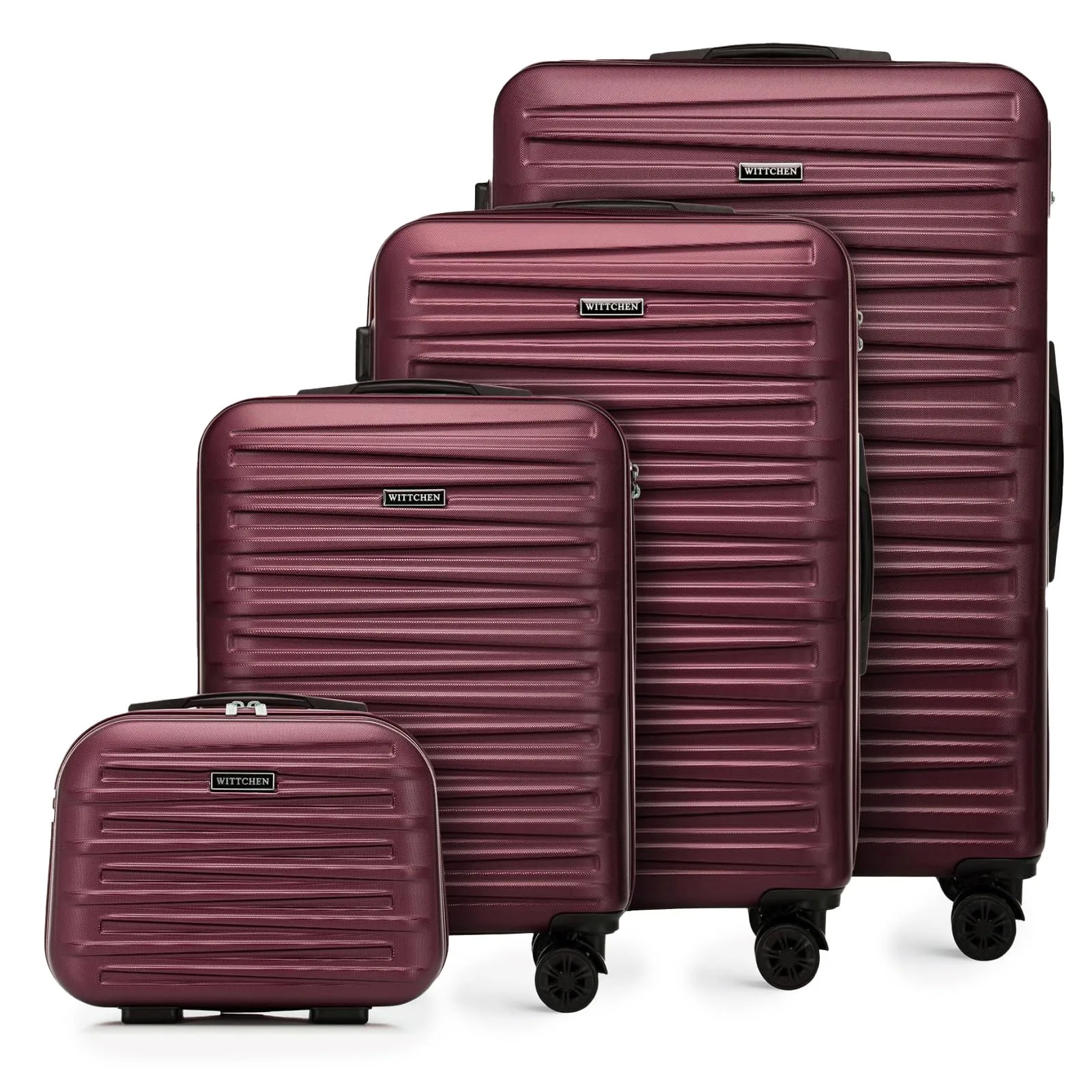 WITTCHEN Skyspeed Line Set di 4 valigie con custodia per cosmetici Valigia da viaggio trolley bagaglio a mano rigida ABS chiusura a combinazione manico telescopico 4 ruote Marrone Ryanair/ITA Airways