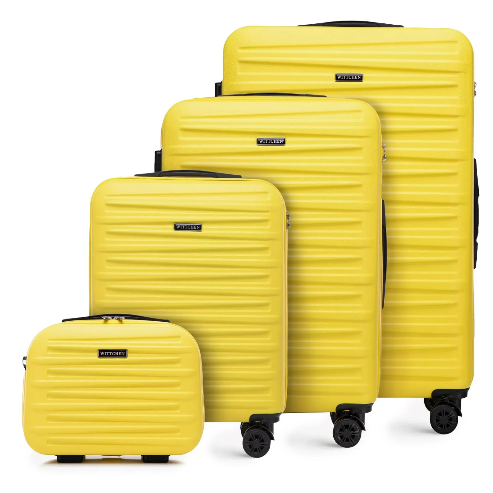 WITTCHEN Skyspeed Line Set di 4 valigie con custodia per cosmetici Valigia da viaggio trolley bagaglio a mano rigida ABS chiusura a combinazione manico telescopico 4 ruote giallo Ryanair/ITA Airways