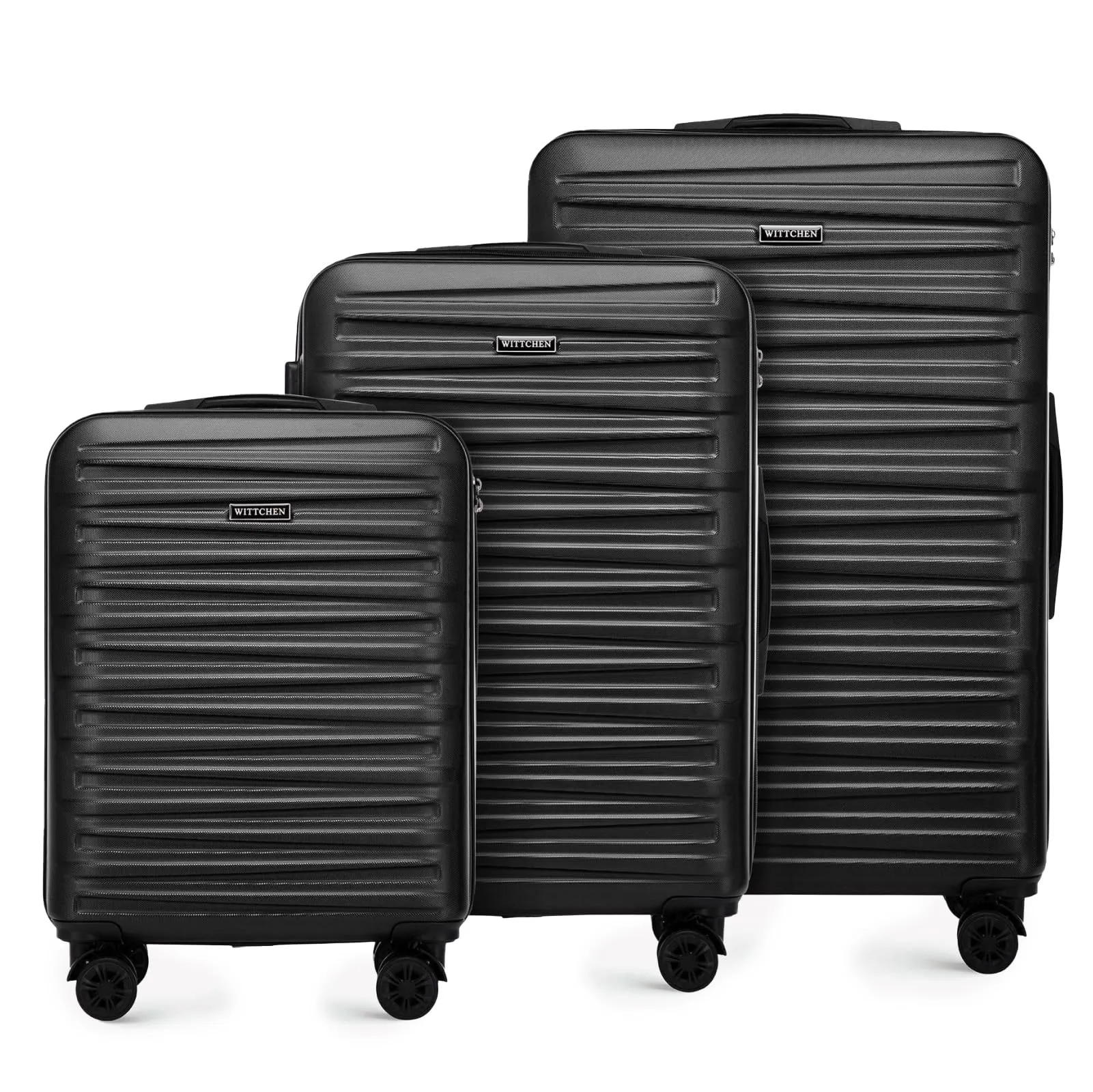 WITTCHEN Skyspeed Line Set di 3 valigie Valigia da viaggio Rolling Trolley Bagaglio a mano rigide in ABS con serratura a combinazione Manico telescopico 4 ruote Nero Ryanair/ITA Airways