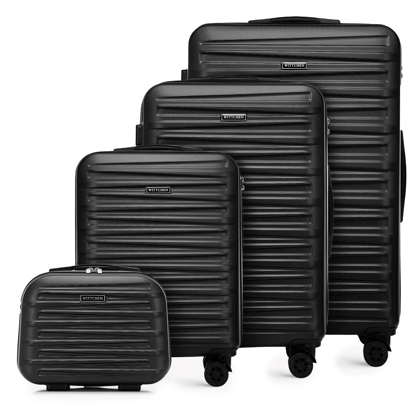 WITTCHEN Skyspeed Line Set di 4 valigie con custodia per cosmetici Valigia da viaggio trolley bagaglio a mano rigida ABS chiusura a combinazione manico telescopico 4 ruote nero Ryanair/ITA Airways