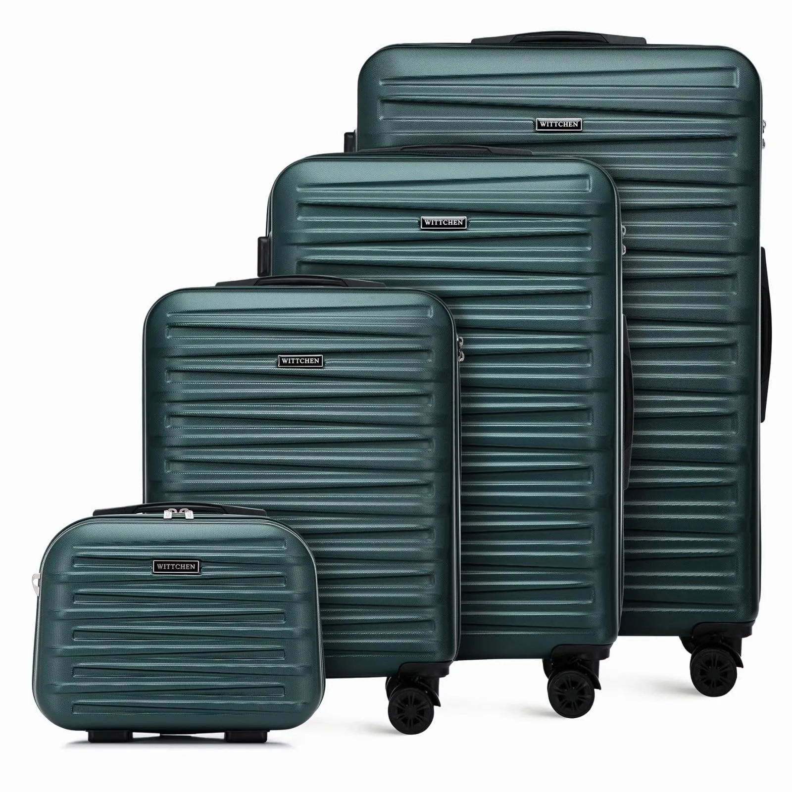 WITTCHEN Skyspeed Line Set di 4 valigie con custodia per cosmetici Valigia da viaggio trolley bagaglio a mano rigida ABS chiusura a combinazione manico telescopico 4 ruote verde Ryanair/ITA Airways