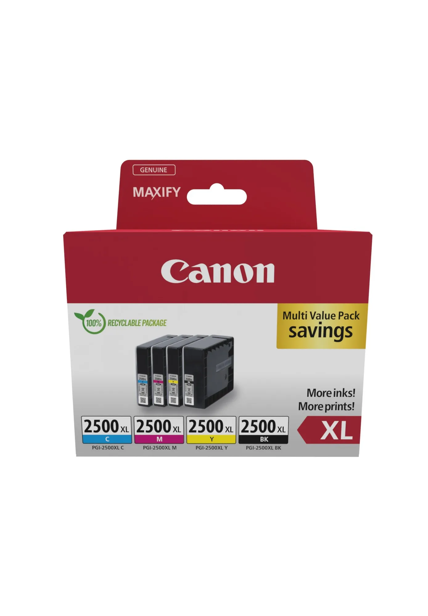 Confezione da 4 cartucce d'inchiostro originali Canon PGI2500XL - 9254B004/9254B010