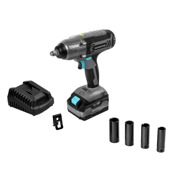 Avvitatore a impulsi cordless Cecotec CecoRaptor Impact 4020 Ultra - 3000 IPM - 2300 RPM - Batteria 4Ah 20V - Coppia fino a 400 Nm - Accessori inclusi - Luce LED - Nero e grigio