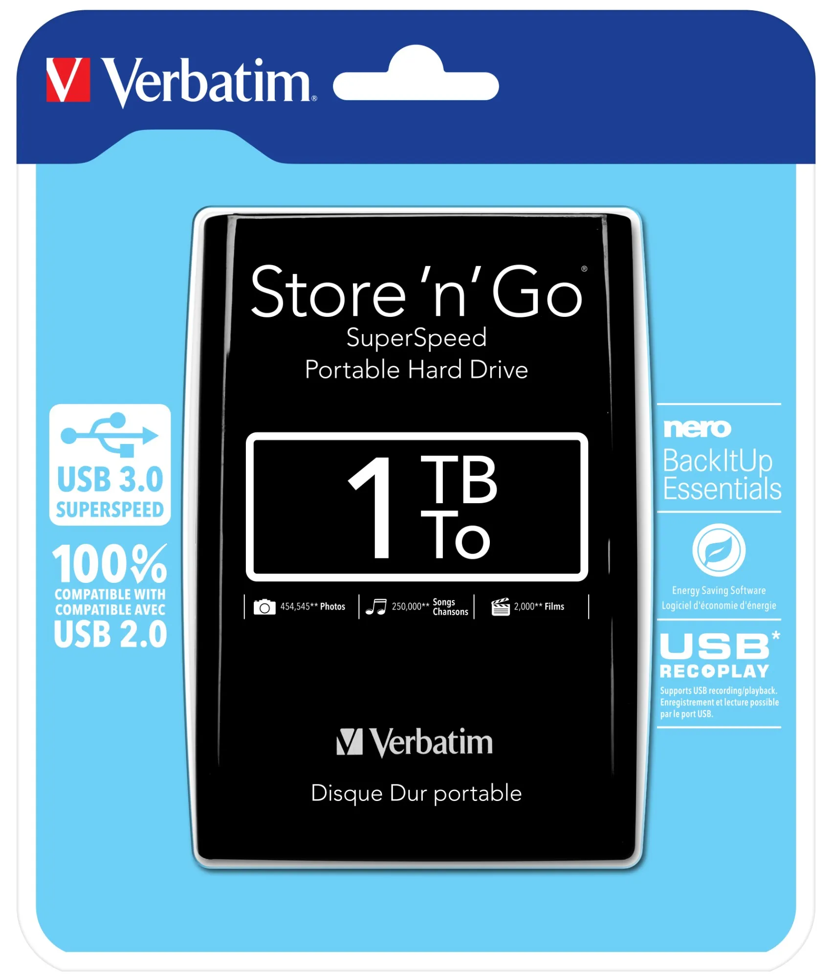 Tipo prodotto Hard Disk esterno da 25 Serie Store 'n' Go Capacità di memoria 1 TB Interfacce USB 3.2 (Gen 1x1) Colore Nero Software fornito Software Nero BackItUp & Burn Essentials Larghezza 80 mm Altezza 20 mm Profondità 120 mm Peso 185 g Dim. (L x A x P) 80 x 20 x 120 mm UKCA Sì