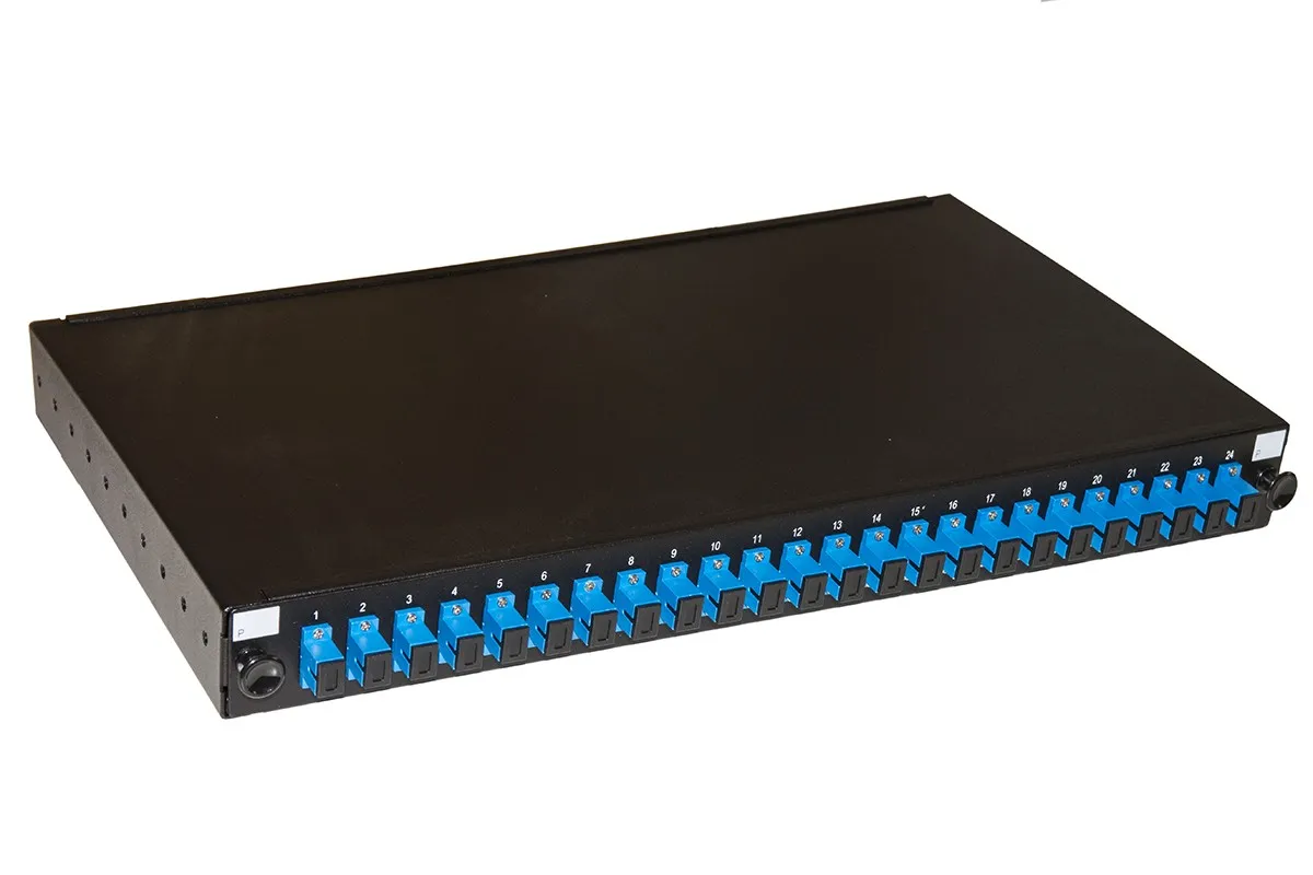 Pannello Fibra Ottica 19 Con 24 Adattatori Sc Simplex Singlemode Profondita 250 Mm Con Pigtail Installati Colore Nero