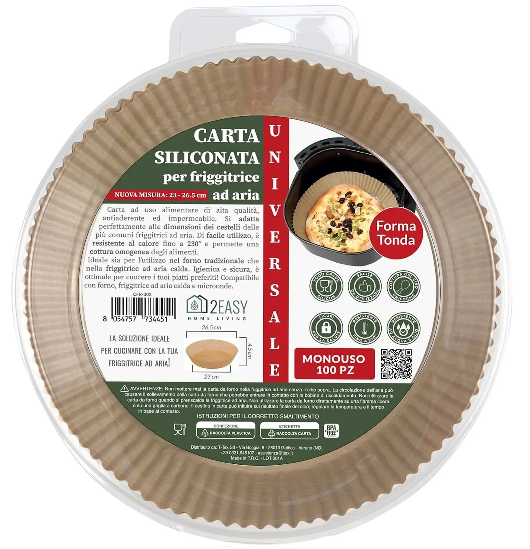 T-tex Carta Da Forno Rotonda 23 x 4,5 cm 100Pz Cfr002