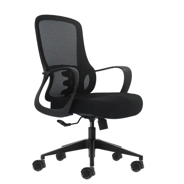 Sedia da ufficio ergonomica Oqonos Cherg 006 con schienale in rete traspirante pistone a gas di classe 4 supporto lombare braccioli fissi sedile ergonomico sagomato e ruote in silicone - Nera