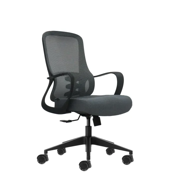 Sedia da ufficio ergonomica Oqonos Cherg 007 con schienale in rete traspirante pistone a gas di classe 4 supporto lombare braccioli fissi sedile ergonomico sagomato e ruote in silicone - Grigio con struttura nera