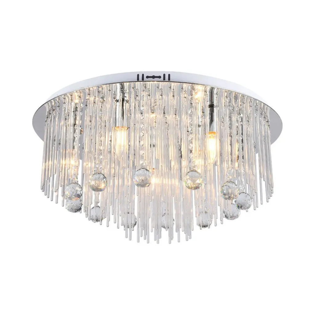 V-TAC Lampadario LED a Plafone dal Design in Cristalli con Portalampade E14x9 (Max 40W) Colore Argento H600xD290mm