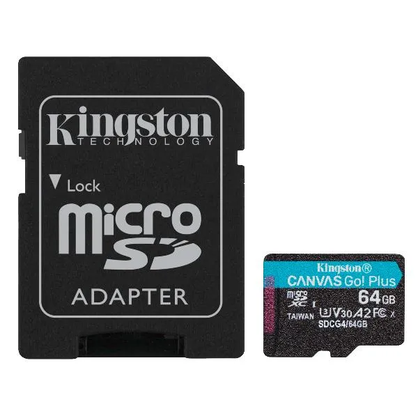 Kingston 64GB Microsdxc Canvas Go Plus Gen4 200MB/s A2 U3 V30 Card + Adapter SDCG4/64GB