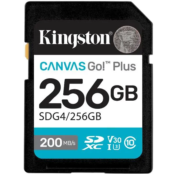 Kingston 256GB Sdxc Canvas Go Plus Gen4 200MB/s C10 Uhs-I U3 V30 SDG4/256GB