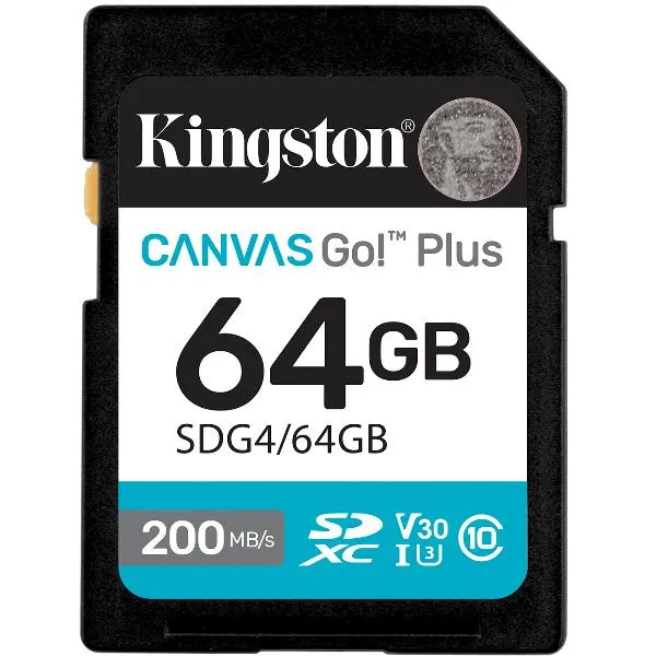 Kingston 64GB Sdxc Canvas Go Plus Gen4 200MB/s C10 Uhs-I U3 V30 SDG4/64GB