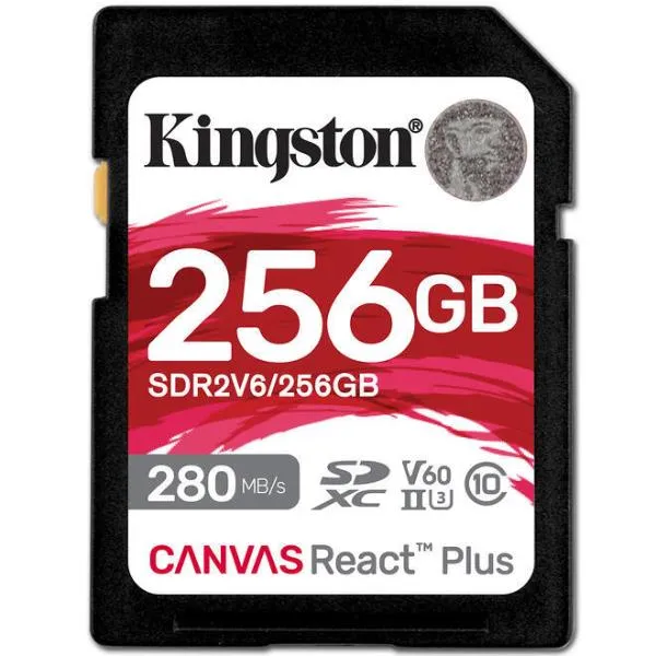 Kingston 256GB Canvas React Plus Sdxc Uhs-Ii 280R/150W U3 V60 For Full HD/4K SDR2V6/256GB