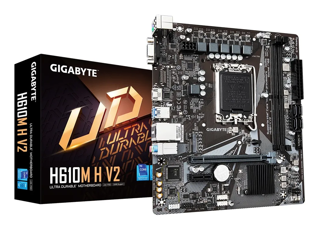 GIGABYTE H610M H V2 Scheda madre - Supporta processori Intel Core 14th CPUs 4+1+1 Hybrid Digital VRM up to 5600MHz DDR5 1xPCIe 3.0 M.2 GbE LAN USB 3.2 Gen 1