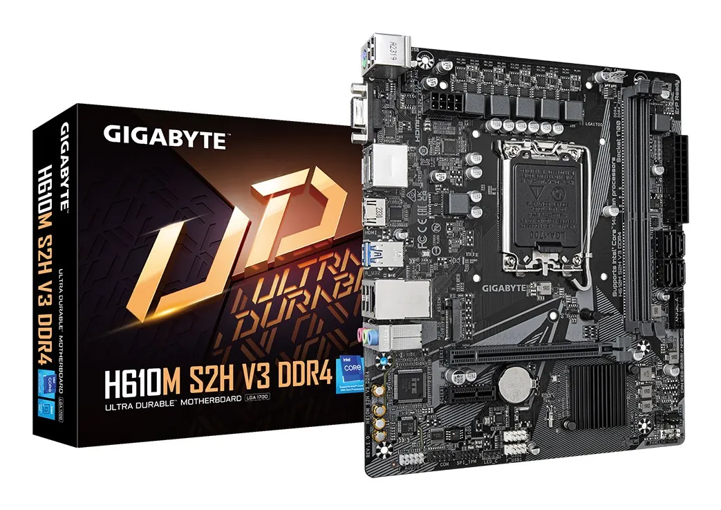 GIGABYTE H610M S2H V3 DDR4 Scheda madre - Supporta processori Intel Core 14th CPUs 4+1+1 Hybrid Digital VRM up to 3200MHz DDR4 1xPCIe 3.0 M.2 GbE LAN USB 3.2 Gen 1
