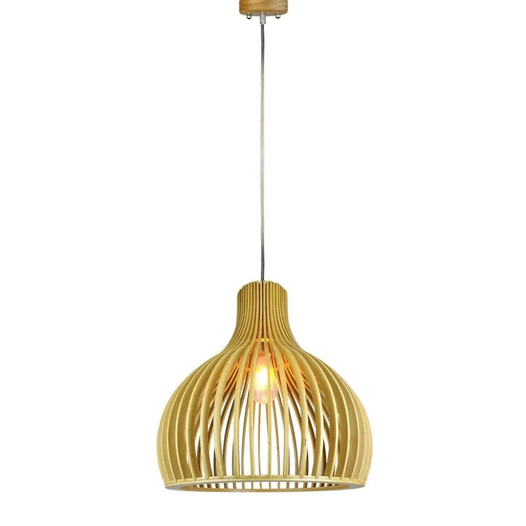 V-TAC Lampadario LED in Legno a Sospensione con Portalampada E27 (Max 60W) Cappuccio Cromato e Paralume a Imbuto d: 450*450mm 1m Cavo