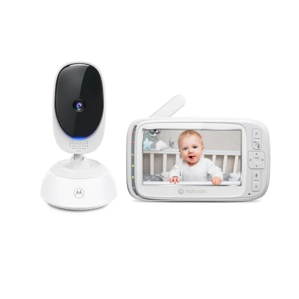 Baby monitor Motorola Nursery VM75 con telecamera - Suoni di ninna nanna - Comunicazione bidirezionale - Display da 5 - Sensore di temperatura - Bianco