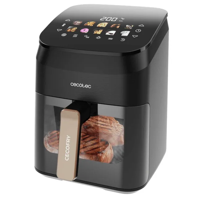 Cecotec Cecofry and Grill Smokin' 4500 Freidora sin Aceite 3 en 1 - 1900W - Ahumador Integrado - Coccion Rapida y Uniforme - Capacidad 4.5L - 10 Menus Automaticos - Control Visual - Color Negro