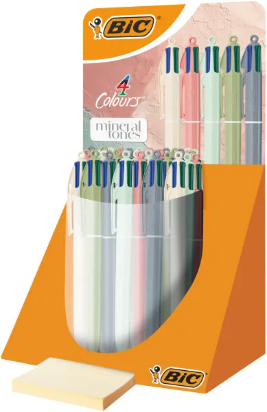 Espositore Bic 4 Colours Mineral Tones con 30 penne a sfera retrattili - 5 colori diversi - Punta media da 10 mm - Colori assortiti