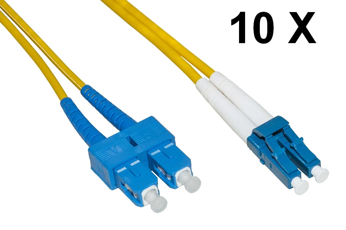 Confezione 10 Cavi Fibra Ottica Lc A Sc Singlemode Duplex Os2 Guaina 2 Mm 50/125 Mt.5