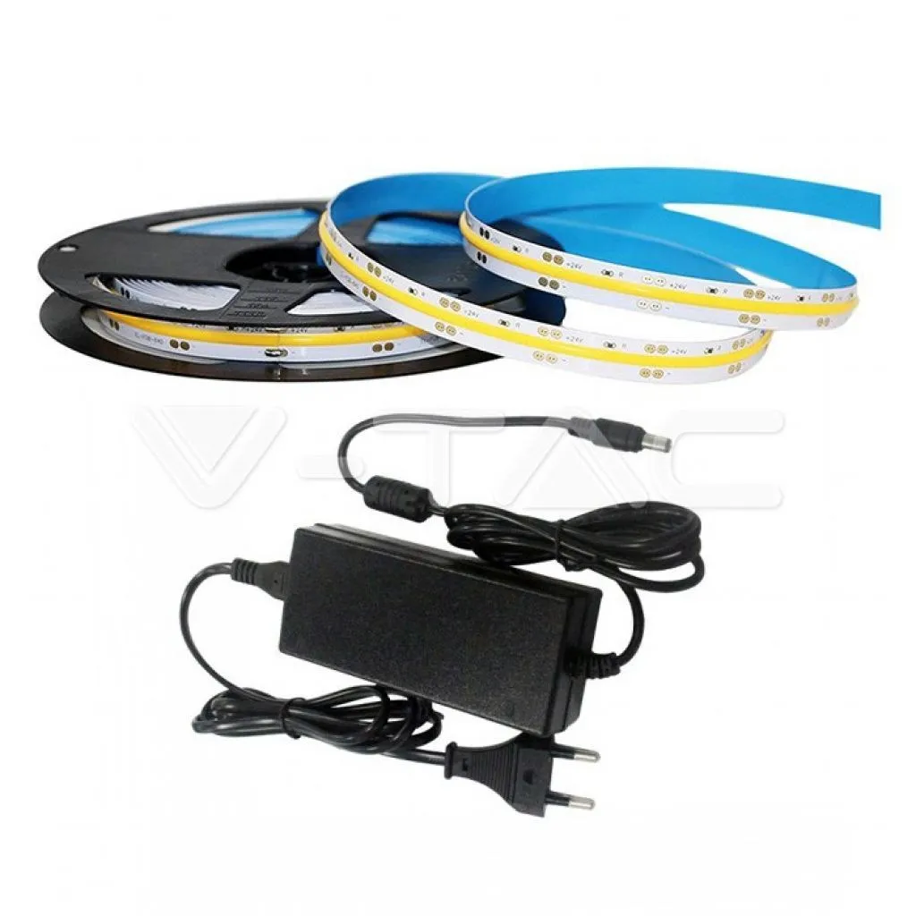 V-TAC Kit Strip LED 420 COB 3000K 10W IP20 DC24V 1000LM/M CRI95 (2649+3272)