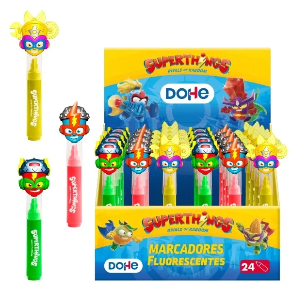 Espositore Dohe Superthings con 24 pennarelli fluorescenti - Punta a scalpello - Alta evidenziazione - Colori assortiti