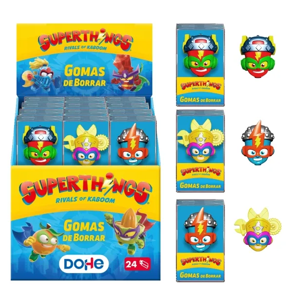 Supporto per oggetti decorativi Dohe Superthings con 24 gomme da cancellare - Realizzato in PVC - Resistente - Forme assortite