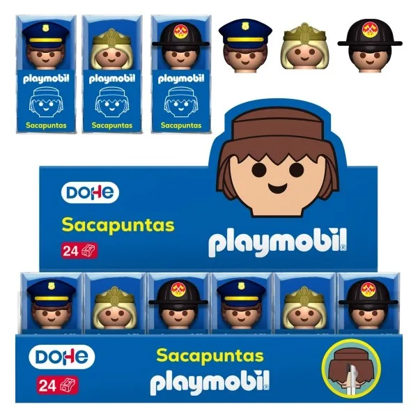 Playmobil Dohe con 24 temperamatite a foro singolo e lame in acciaio - Temi Playmobil Polizia Pompieri e Principesse