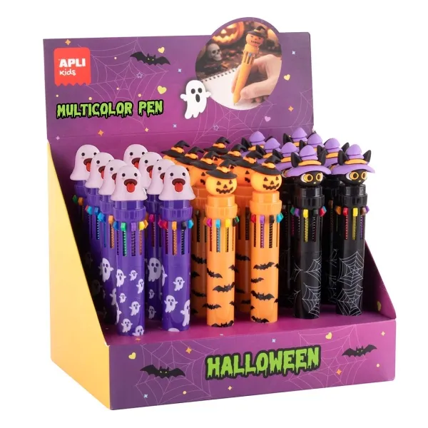 Espositore per Halloween Apli Kids con 24 penne retrattili multicolore - 10 colori di inchiostro - 3 modelli diversi