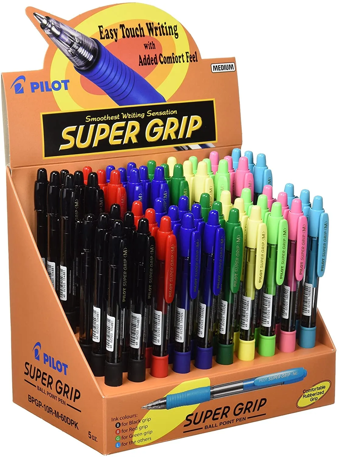 Espositore pilot di 60 penne a sfera retrattili SuperGrip - Punta rotonda da 10 mm - Linea da 027 mm - Inchiostro a olio - Impugnatura ergonomica - Colore
